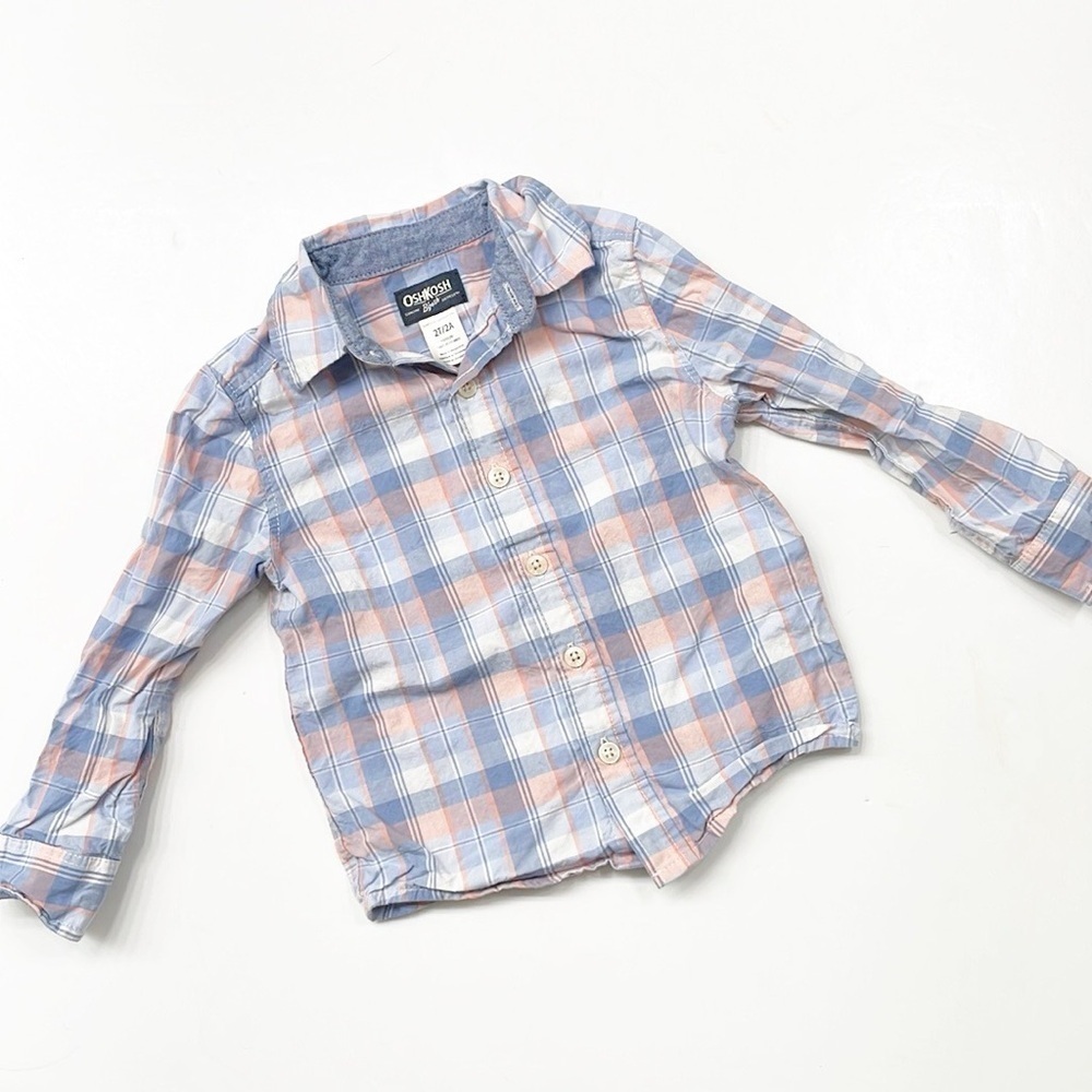 OshKosh B'gosh toddler boys blue plaid long sleeve button down shirt